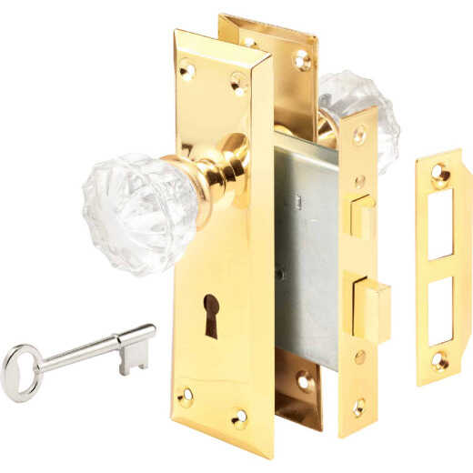 Defender Security Brass Keyed Mortise Entry Lock Set With Glass Knob